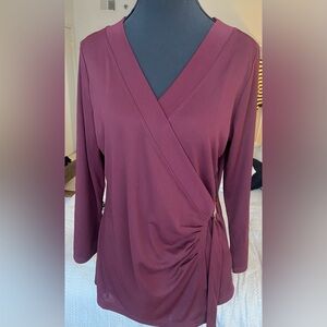 Ralph Lauren Deep Burgundy Wrap Blouse Large New With Tags Never Worn